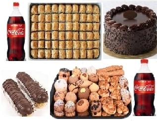 Büyük Kutlama Paketi 4 Çeşit Tatlı ve 2 Adet 1 Litre Kola Bir Arada Adana pasta