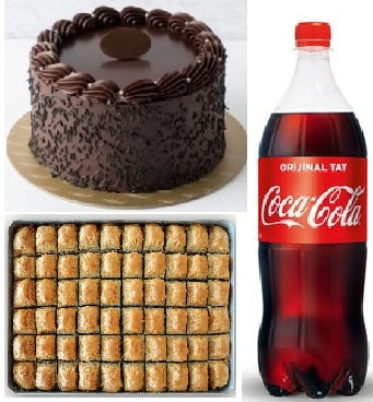 Ekonomik Tatlı Menüsü: Yaş Pasta Cevizli Baklava ve 1 L Cola Adana pasta
