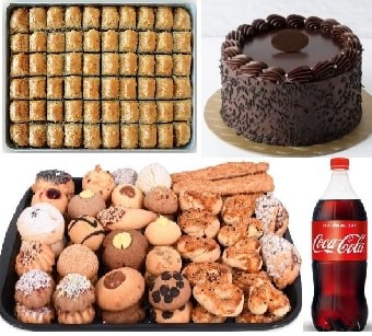 Zengin İkram Seti: Çikolatalı Pasta 1 Kg Baklava 1 Kg Kuru Pasta ve Kola Adana pasta
